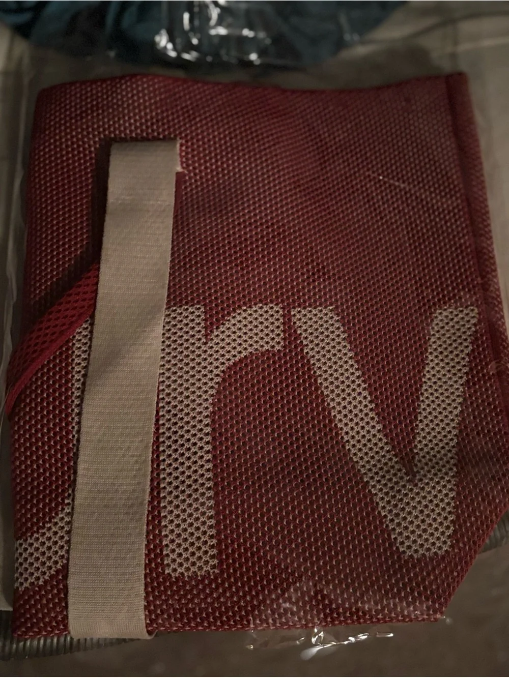 Perforated Knit Tote in Scarlett Red with Cream Handles
